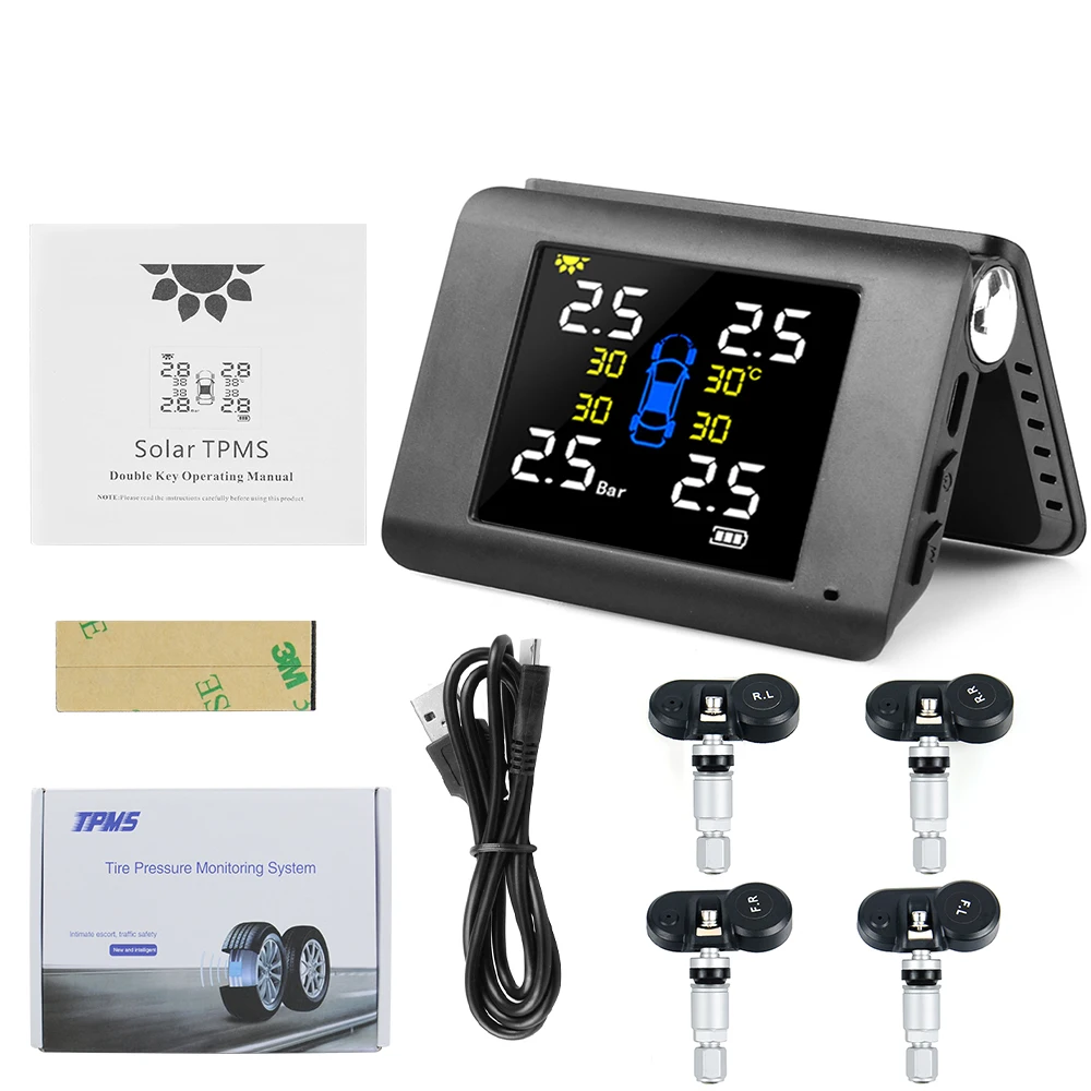 Foldable Car TPMS Tire Pressure Monitoring System LCD Display Solar Power Digital TMPS Auto Security Alarm Tire Pressure Sensor car parking sensor