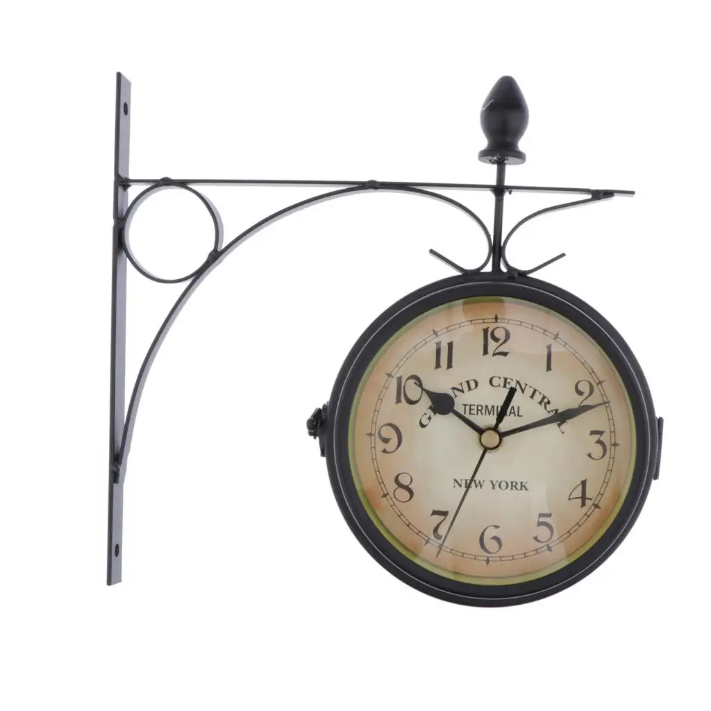 OUTDOOR BRACKET GARDEN  STATION WALL CLOCK DOUBLE SIDED CLOCK