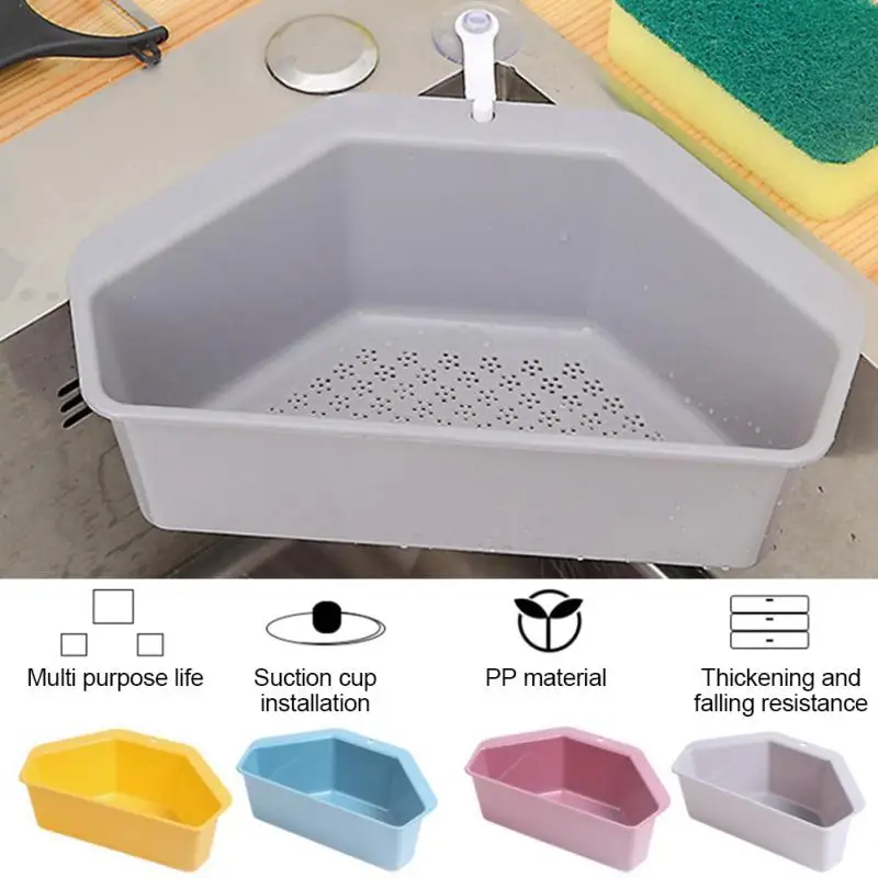 

Corner Sink Garbage Filter Self-Standing Drain Storage Basket Triangle Sieve Rack Sink Leftovers Soup Separated Kitchen Tools