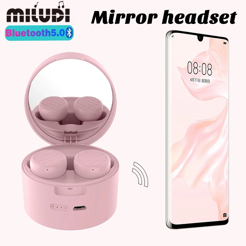 

ZW-T9 TWS Bluetooth Earphone Wirless Music Headphones Sport Earbud With Built-in Mirror Make Up Headset For Xiaomi Huawei Iphone