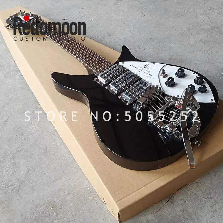 Заводская электрическая гитара Rickenback 6 струн с 3 пикапами черного цвета с тремоло магазин музыкальных инструментов
