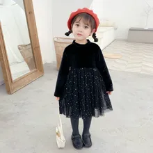 Осенне-зимнее модное платье принцессы с вуалью для девочек детское бархатное платье в стиле пэчворк Детские платья-пачки зимнее платье для девочек