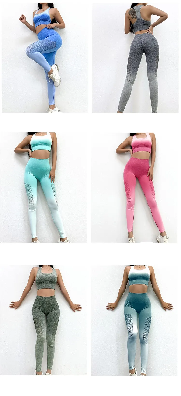 Ombre Seamless 2 Piece Set Women Suit Gym Workout Clothes Sport Bra Fitness Crop Top And Scrunch Butt Leggings Yoga Set