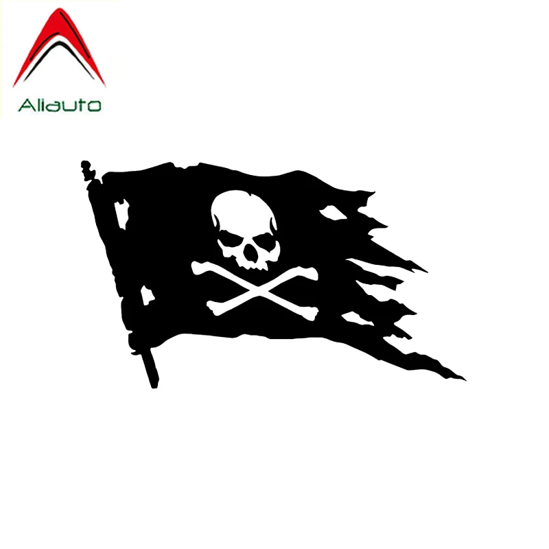 

Aliauto Fashion Car Window Sticker Jolly Roger Pirate Flag Vinyl Waterproof Sunscreen Anti-UV Decal Black/Silver,15cm*9cm