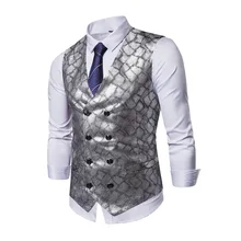 Новинка осени, стильный мужской двубортный жилет с бронзовым принтом, повседневный модный двубортный жилет, 9756