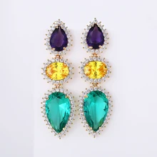 HIBRIDE Water Shape Colorful AAA Cubic Zirconia Stone Round Drop Earrings for Women Luxury CZ Party Event Jewelry E-520