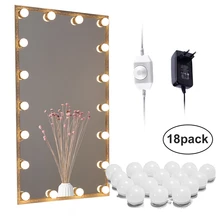 Kit de luces LED espejo Hollywood maquillaje luces vanidad 10/18 bombillas para baño, pared, tocador regulable con enchufe enlazable