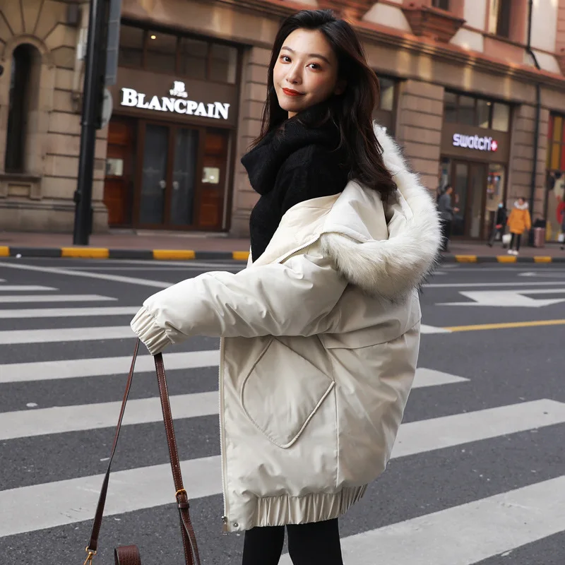 

Cotton Coat Women's Ins2018 New Style Winter Mid-length Korean-style Loose Thick Large Fur Collar Cocoon Bat Sleeve Coat