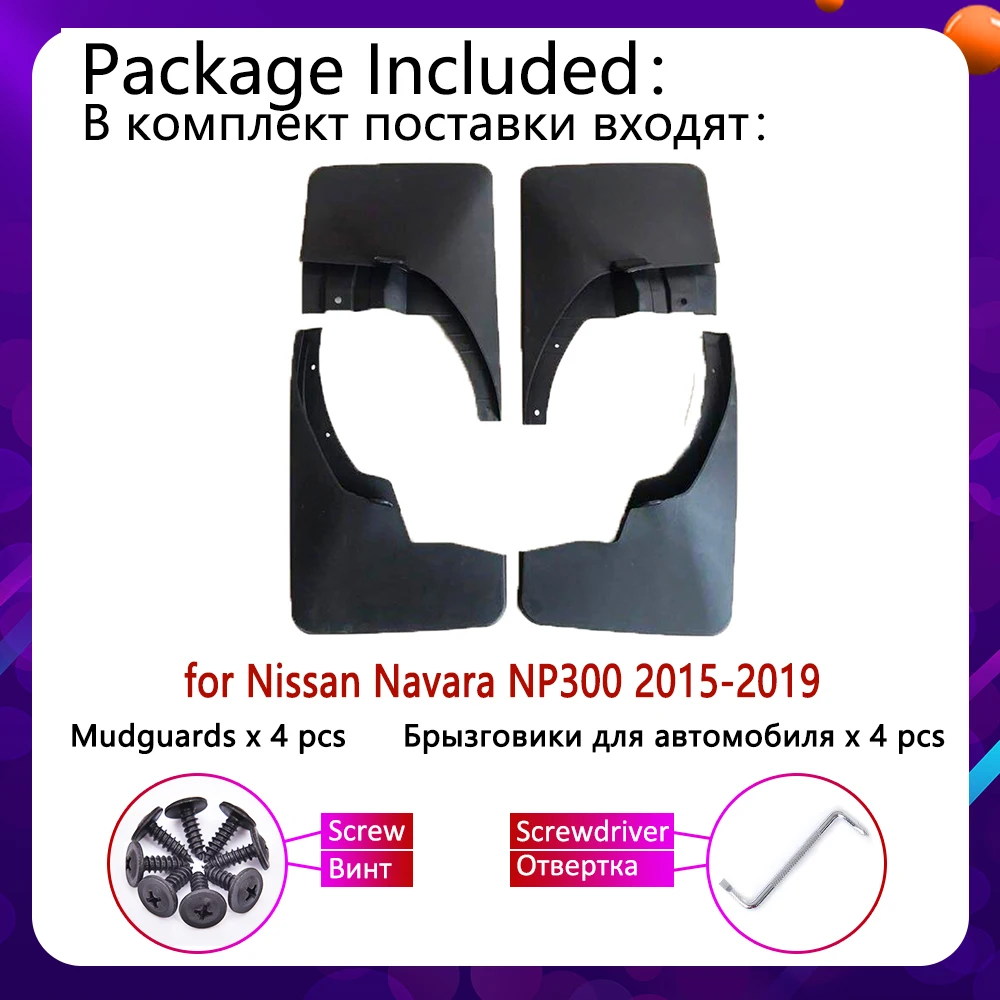 Parafanghi Anteriori E Posteriori Per Nissan NP300 Navara 2015-2019 (D23) - Paraspruzzi In Plastica Resistente, Impermeabili