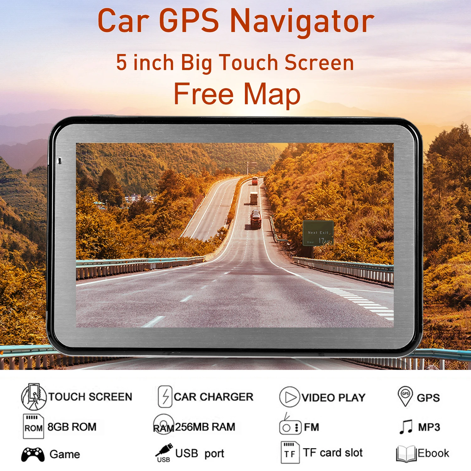 5 дюймов Автомобильный Портативный gps навигации 128 м 8 Гб FM видео плеер Автомобильный навигатор с задней Поддержка+ карта HD сенсорный экран