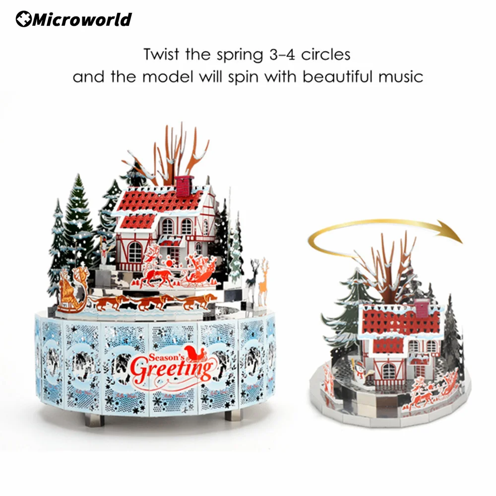 Microworld 3D Metal Theme Rotating Music Box Puzzle Models Kits DIY Laser Cutting Jigsaw Educational Toys Gifts For Girls Adult