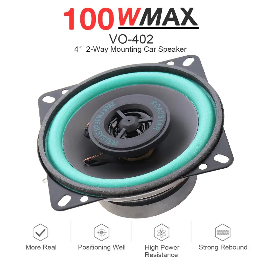 1pcs 4 Inch 100W Car HiFi Coaxial Speaker Vehicle Dashboard Front Door Auto Audio Music Stereo Full Range Frequency for Car Auto