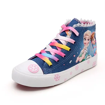 

New Autumn Kids Shoes For Girls Sneakers Elsa Anna Princess Canvas Children Shoes Denim Running Sport Baby Big Girls Shoes 2-14T