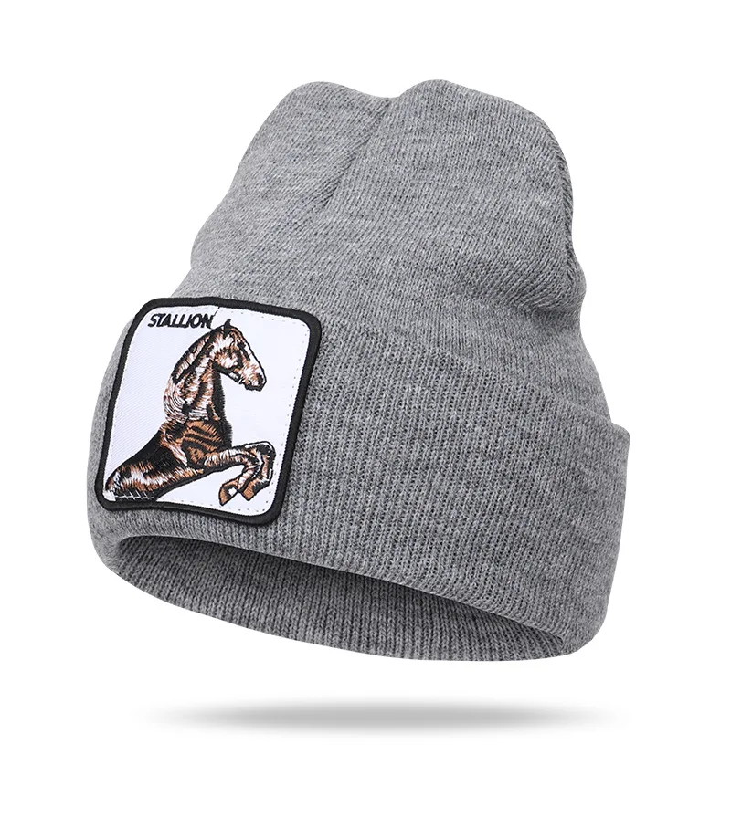 

Spot 2019 new animal horse embroidery STALLION patch Turtleneck Hat autumn and winter knitted wool hat