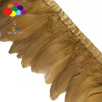 

Wholesale 15-20CM (6-8 inches) natural goose feather dyed light brown made of cloth edge 10yards DIY performance costume feather