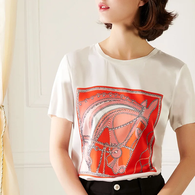 

New printing jacket female fashion in the summer of 2020 spell modal thin T shirt with short sleeves shirt white