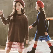 Платье принцессы для девочек-подростков; Зимние флисовые плотные детские платья с длинными рукавами для девочек; одежда для детей; костюм для детей 12, 13, 14 лет