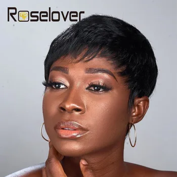 

Pixie Cut Wig Human Hair Straight Bob Short Human Hair Wigs Brazilian Hair Full Machine Made Wig With Bangs For Women Remy Hair