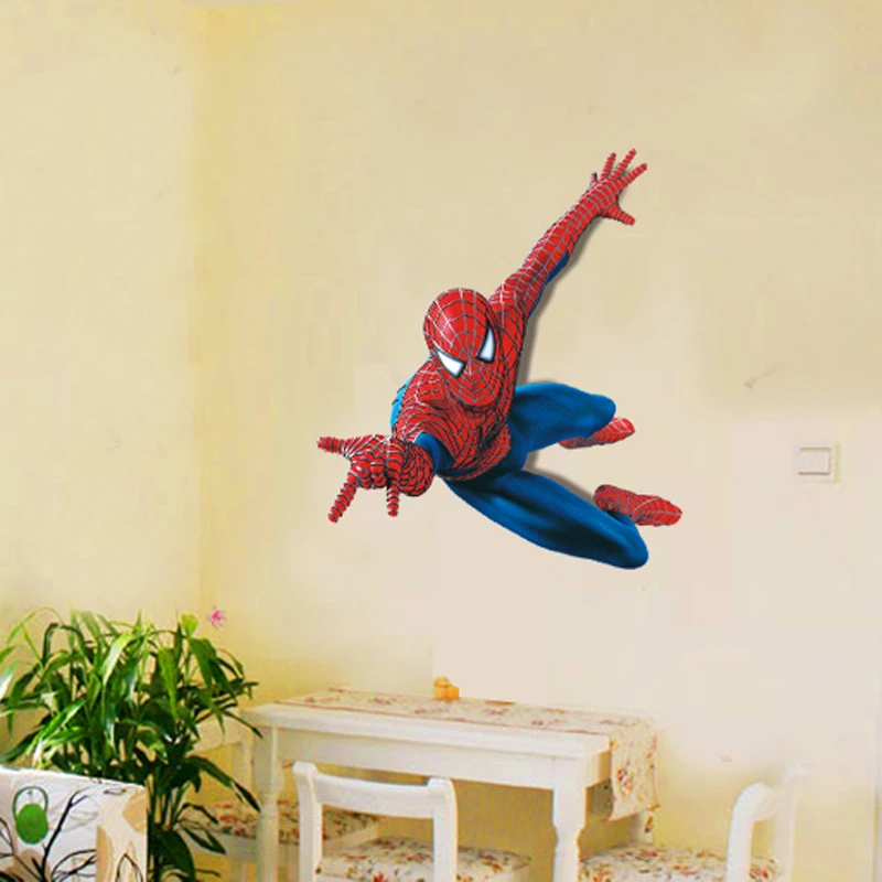 Большая наклейка на стену с Суперменом, человеком-пауком для детей, детская комната, 3D виниловая наклейка, Spider-man, декоративные наклейки, декор комнаты, фрески