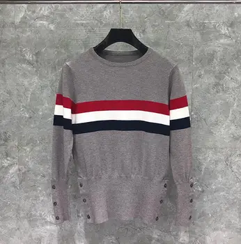 

2020 Fashion TB THOM Brand Sweaters Men Slim Spliced O-Neck Pullovers Clothing Patchwork Wool Striped Winter Casual Coat Ins