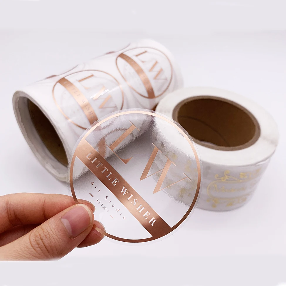 4 5cm Adhesive Custom Clear Rose Gold Stickers Labels Printing Roll