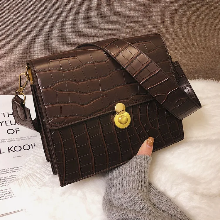 Винтажная женская сумка новинка 2019 большая сумка-мессенджер с крокодиловым
