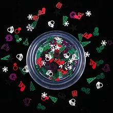 100 шт, полые Рождественские 3D металлические украшения для ногтей, дерево, снежинка, лось, блестки, УФ Гель-лак, аксессуары, ail Art Стразы JI1046