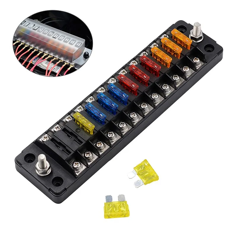 

Car Long 6-Way Regardless Of Positive And Negative Fuse Box With 12 Fuse Pieces 1 In 1 Out With Stickers