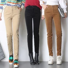 Новинка осень зима женские тонкие вельветовые брюки с высокой талией брюки размера плюс тонкие полоски бархатные узкие брюки женские брюки