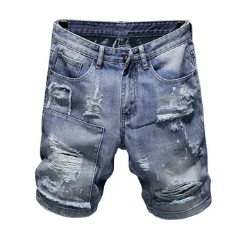 

KIOVNO Fashion Men Summer Ripped Denim Shorts Straigth Patchwork Short Jeans For Male Washed Size 28-38