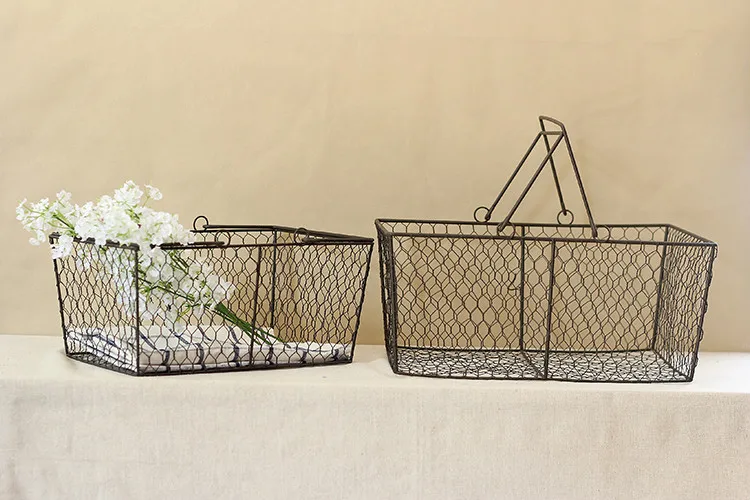 DUNXDECO Home Office Storage Iron Wire Basket Floras Magazine Holder Table Organizador Room Garden Decoration