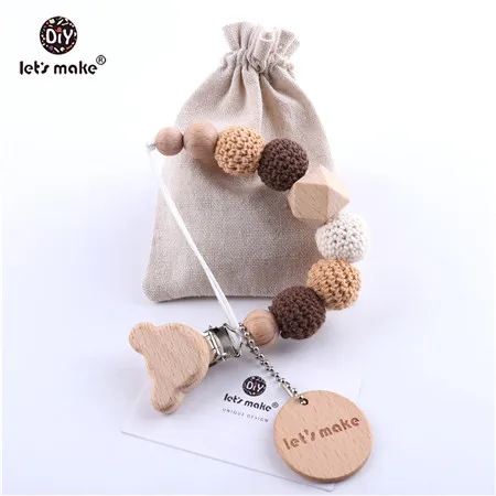Bear Let's Make 1 шт. деревянный грызунок для детей цепочка для соски слон деревянный зажим геометрический крючком бусины с мешком дерево Прорезыватель крошечные стержни игрушки - Цвет: Bear