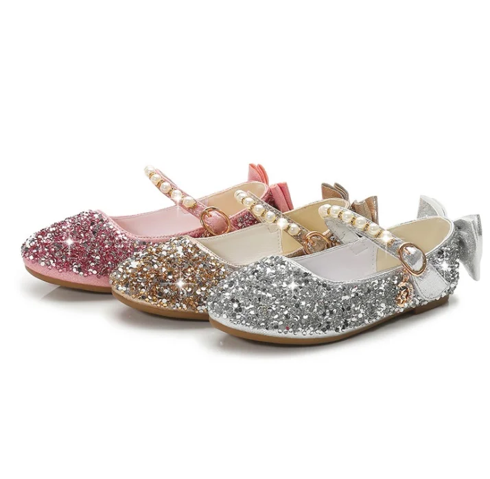 2021 Spring Girls Shoes Glitter Wedding Kids Flats Baby Girl Princess Shoes Gold Silver Toddler Flats Anti-skid Dance Shoes 2021 girls leather shoes woman flats mary janes shoes platform lolita shoes girl shoes white low heel casual shoes woman pumps