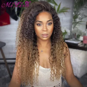 

Ombre Curly Human Hair Wigs Brazilian Remy Human Hair Wigs For Women 1b/4/27 Highlight Blonde Full Machine Wigs Free Shipping
