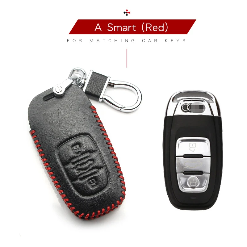 A Smart Red Кожаный чехол для автомобильных ключей, чехол КРЫШКА ДЛЯ Audi A1 A3 8P 8V A4 B9 B7 B8 B6 A5 A6 C6 4F C8 RS3 Q7 Q5 Q8 TT TTS 8S S1 RS6 брелок для ключей аксессуары - Название цвета: A Smart Red
