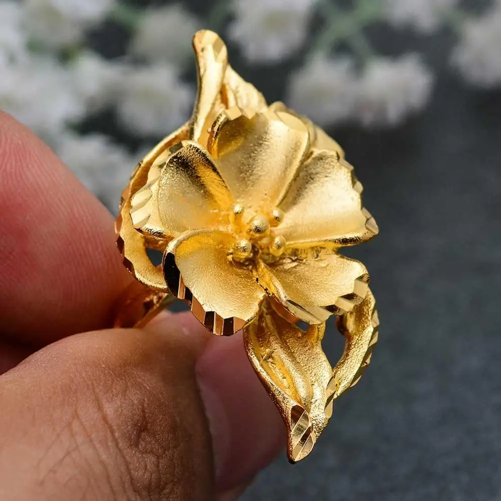Wando эфиопское золото цвет скраб цветы обручальные кольца для женщин Регулируемая форма юбилей Сделано с Купером Роскошные ювелирные изделия - Цвет основного камня: GOLD1
