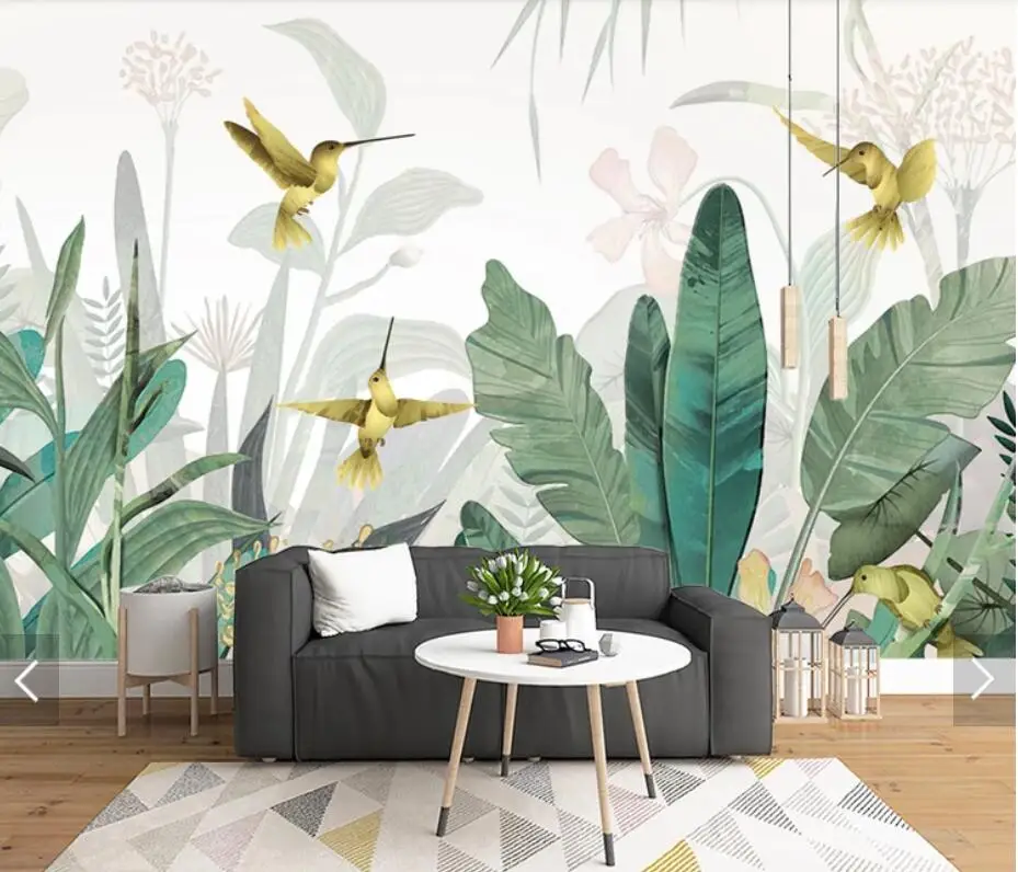 3d Tropical Banana Leaves Bird Wallpaper Mural For Living Room Wall