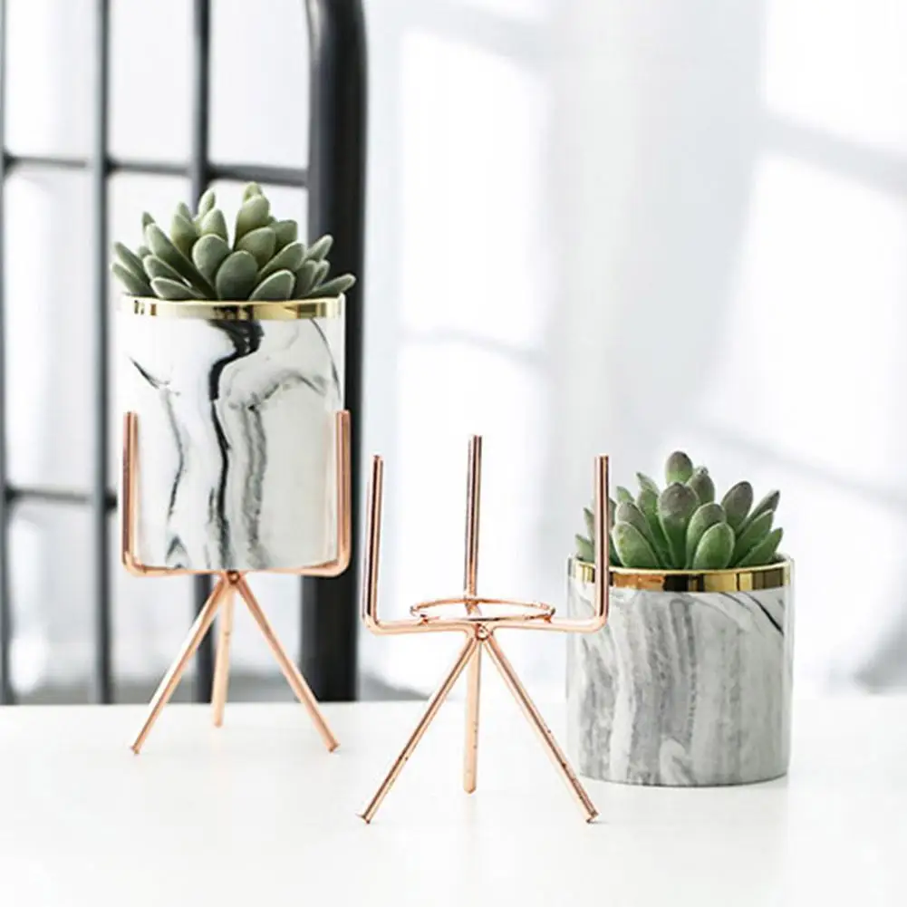

Home Garden Metal Bracket Ceramic Flower Pot Holder Art Plant Container Planter