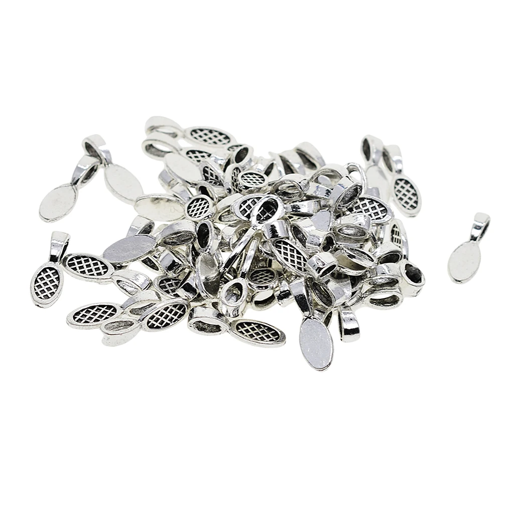50 Pieces Tibetan silver color Oval Glue On 27mm Bail Pendant Cabochon DIY Jewelry