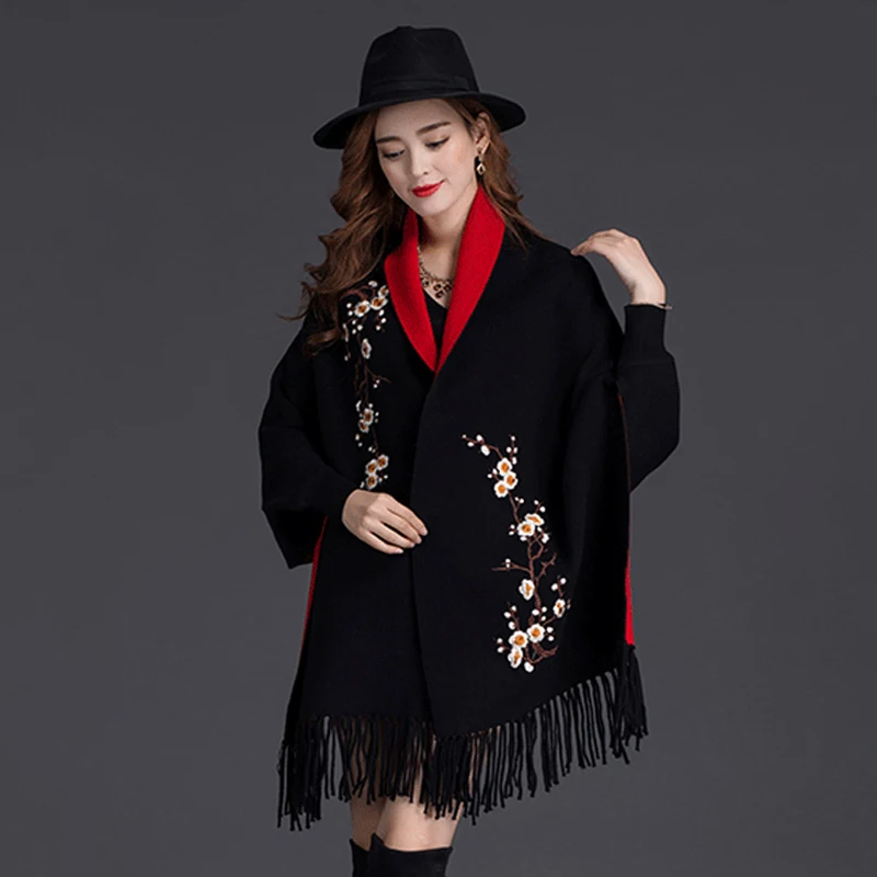 Женский высококачественный осенний кардиган с кисточками, длинный вязаный свитер, элегантный, 14 цветов - Цвет: Black Red