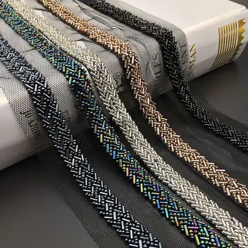 

3 Yards Colorful Hand-Sewing Beads Lace Trim Collar Ribbons Chain Trims Applique Patch for Wedding Dress DIY Sewing Accessories