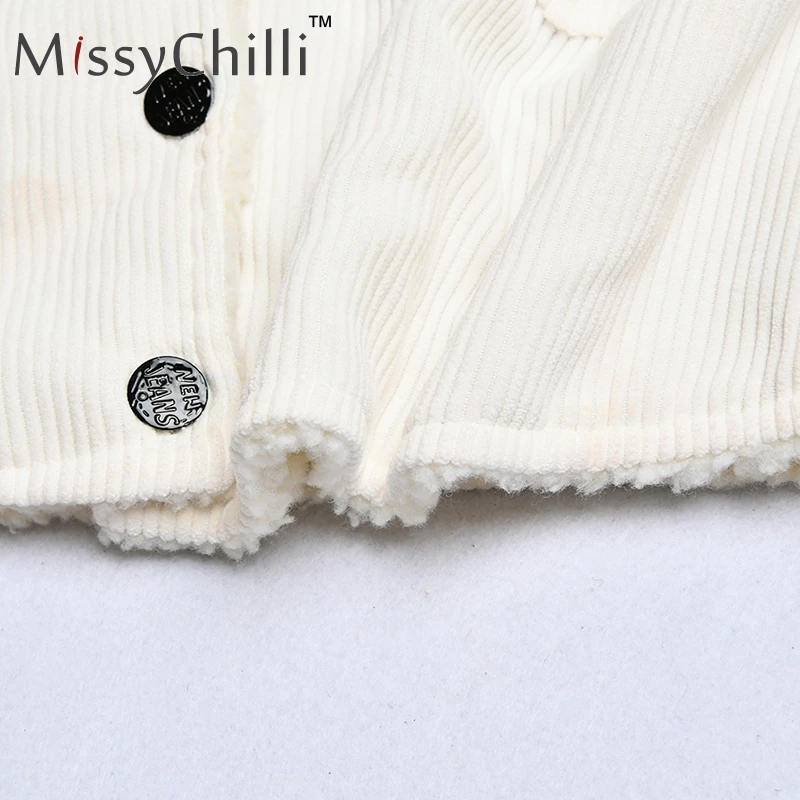 MissyChilli Вельветовая Повседневная укороченная куртка Женский базовый карман теплое Женское пальто осенне-зимняя Уличная мода женская куртка цвета хаки верхняя одежда