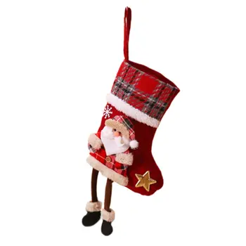 

Christmas Decorations Christmas Stockings Christmas Plaid Linen Doll Gift Christmas Tree Snow Fence Medium Decorative Socks
