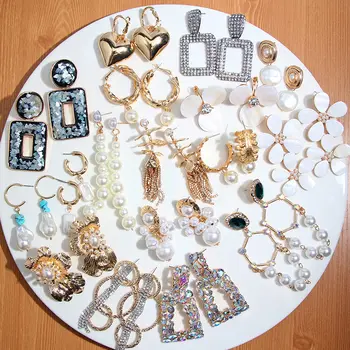 

Flatfoosie Elegant Simulated Pearl Drop Earrings For Women 2019 Fashion Geometric Tassel Crystal Statement Earrings Jewelry Gift