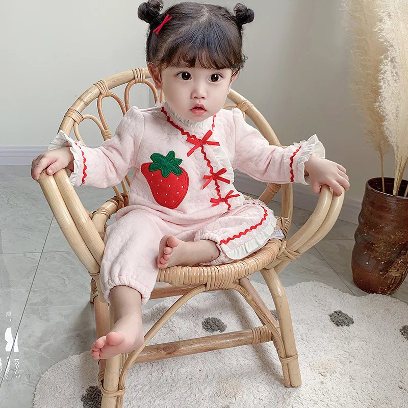 Baby Girl Strawberry Embroidery Romper Toddler Cute Rompers Infant