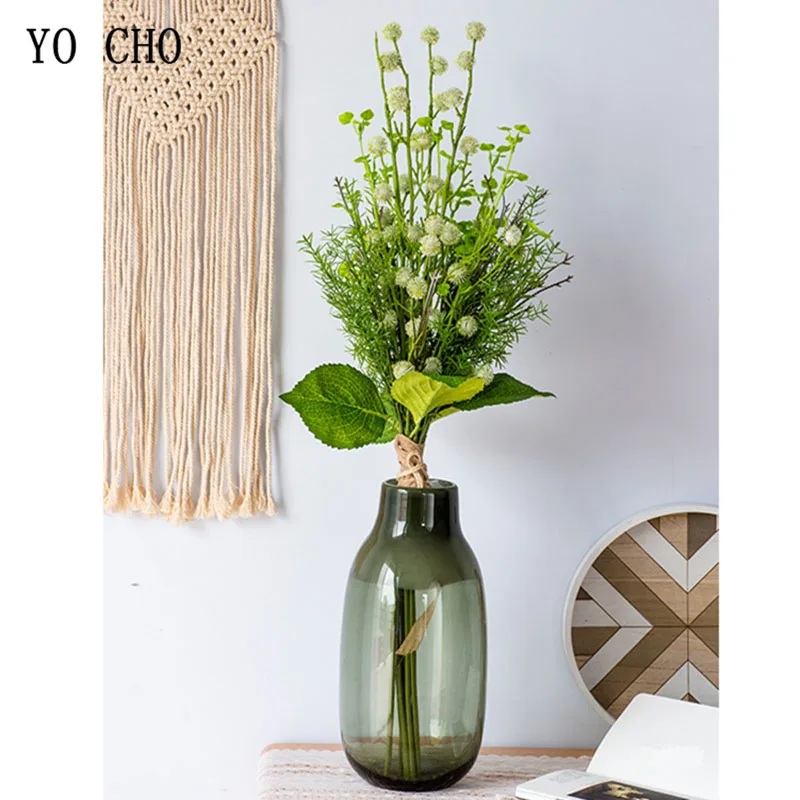 YO CHO Свадебный букет цветов, Качественные зеленые растения, свадебный букет, искусственный цветок, Шелковый помпон, искусственная сосна, вышивка, листья