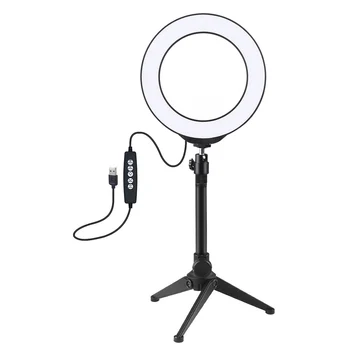 

6.2 Inches 16cm Adjustable LED Fill Light Ring Shape Photography Lamp Fill Light Lamp with Bracket (Black)