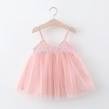 

Korean Version of the Summer Baby Comfortable Mesh Princess Suspender Skirt Solid Color Hollow Flowers xian nv qun