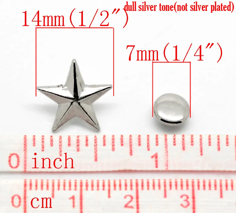 Description Picture 4 of item50Sets Zinc Alloy Screw On Garment Rivets For Handmade Pentagram Star Silver Color Bag Hats Deco Embellishment 14*13mm 7mm Dia.