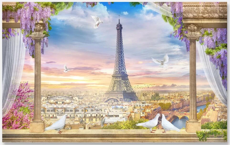 カスタム写真 3d 壁紙ヨーロッパパリエッフェル塔風景家の装飾リビングルーム 3d 壁の壁画の壁紙 3 D 壁紙 Aliexpress